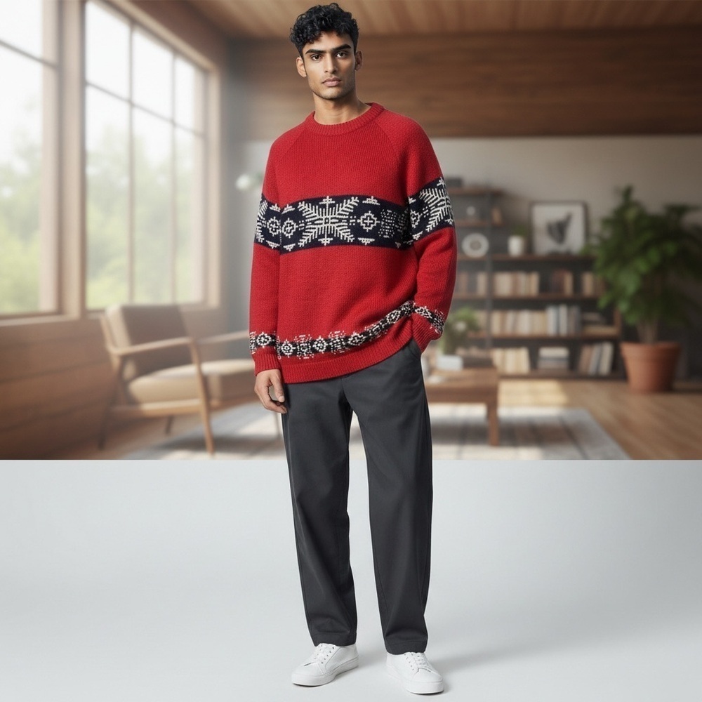 Vintage Hunting Horn Exclusively J. Riggings 100% Shetland Wool Red Crewneck